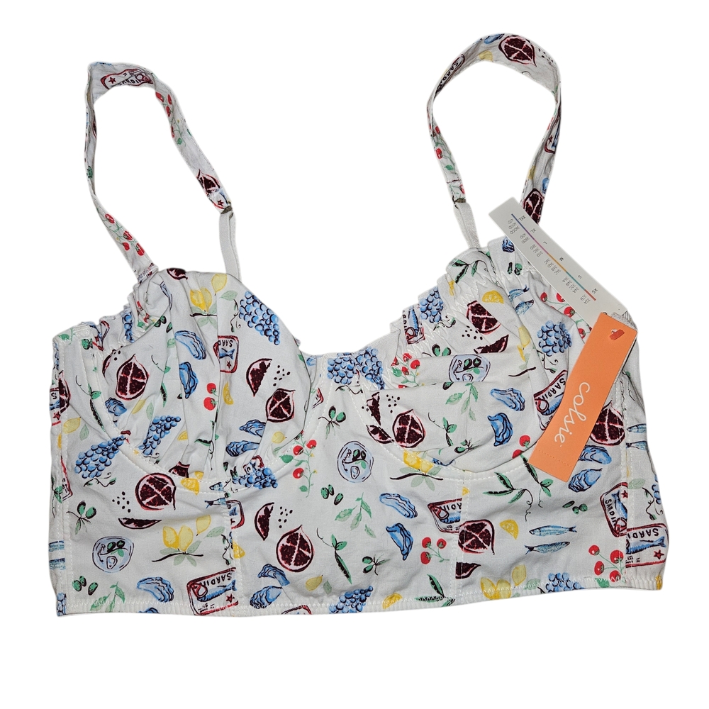 Colise Colorful Patterned Bustier in Size Small with Sardine Fruit Print NWT